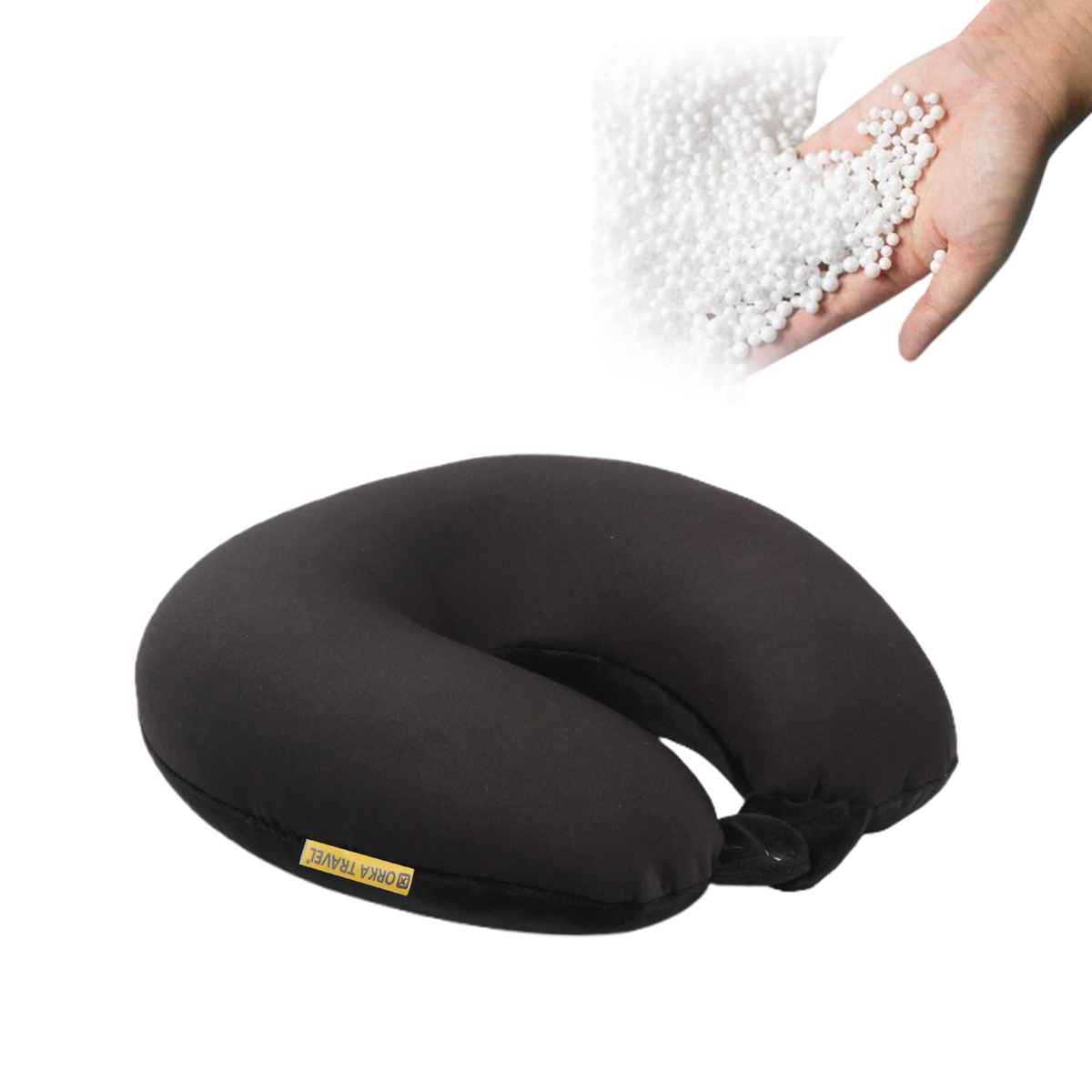 Orka Travel Solid Micro Beads U Neck Pillow - Black
