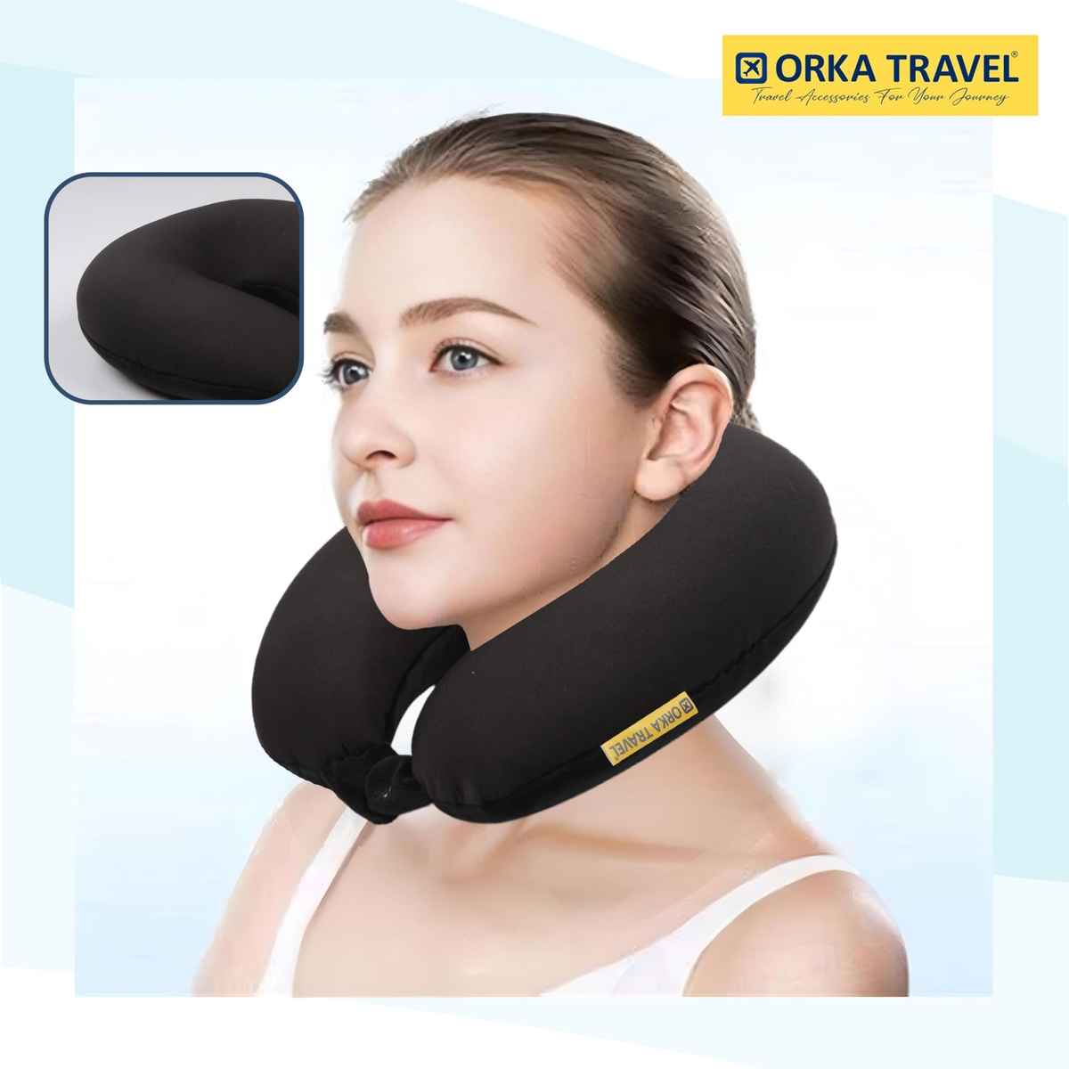 Orka Travel Solid Micro Beads U Neck Pillow - Black