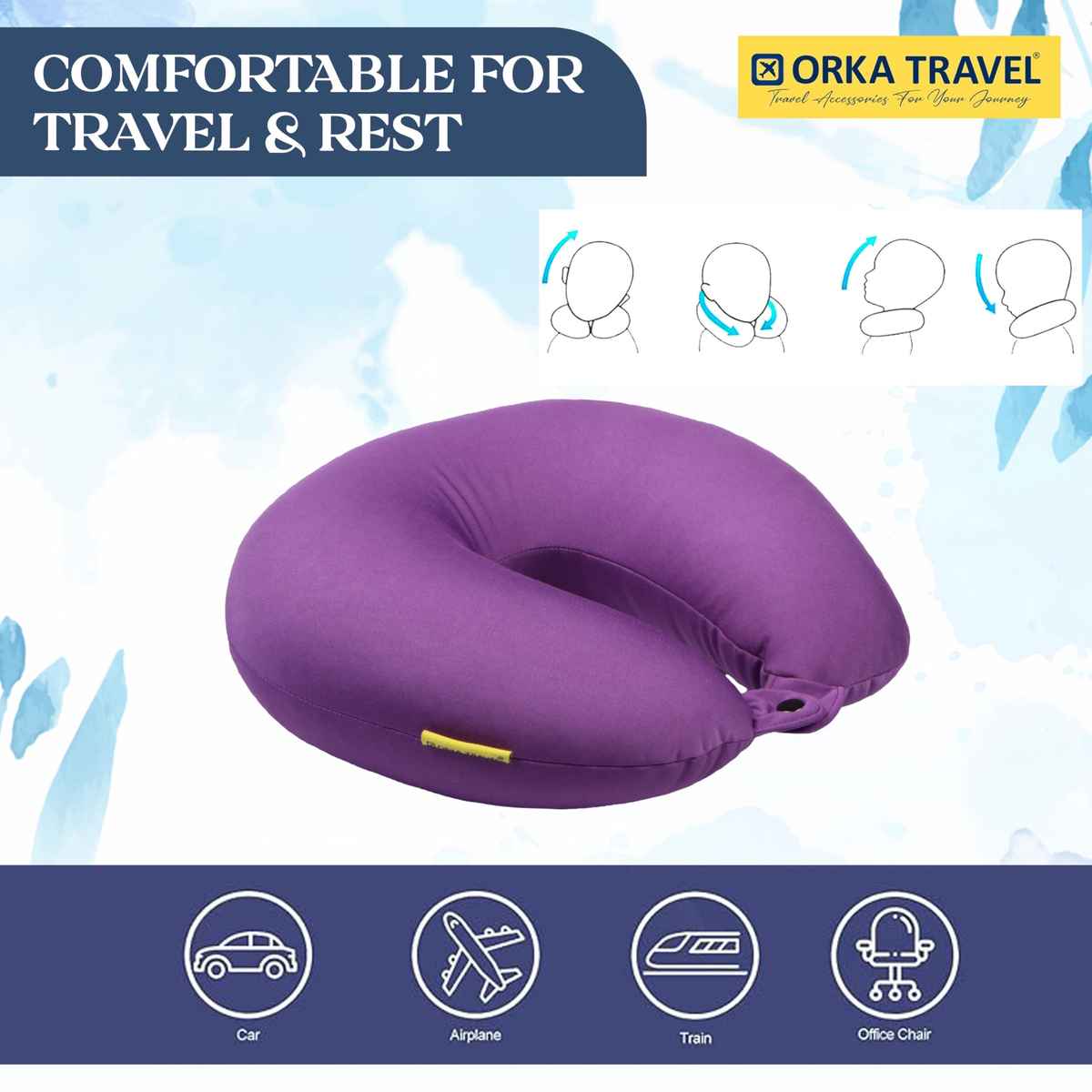 Orka Travel Solid Micro Beads U Neck Pillow - Purple