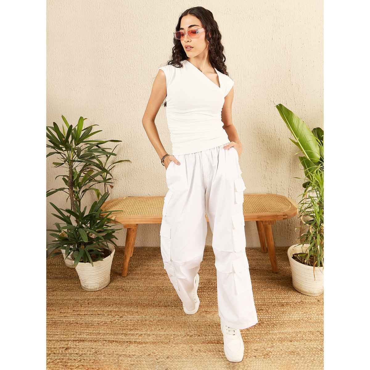 Uptownie Women's Cotton Stretchable Asymmetrical Top | 120018919 | White - L