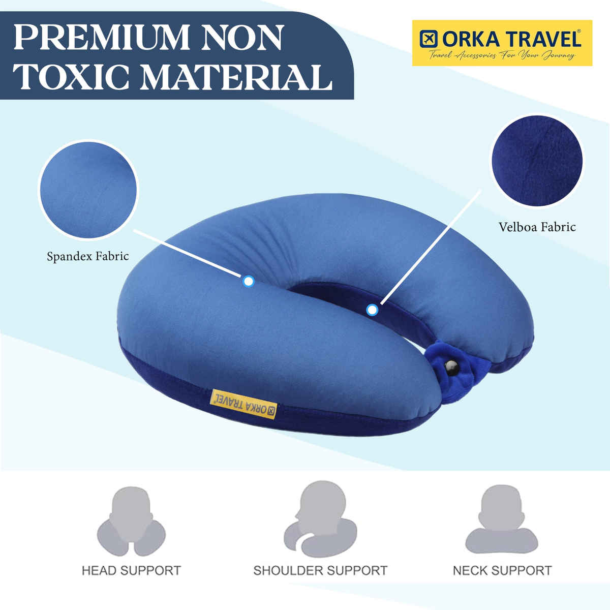 ORKA Unisex Solid Spandex Neck Pillow | Black and Blue - Free Size