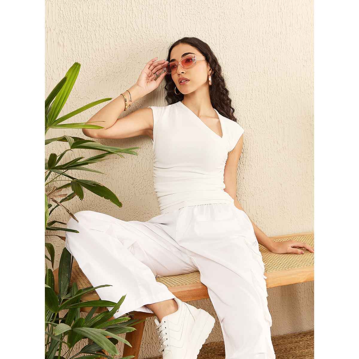 Uptownie Women's Cotton Stretchable Asymmetrical Top | 120018919 | White - L