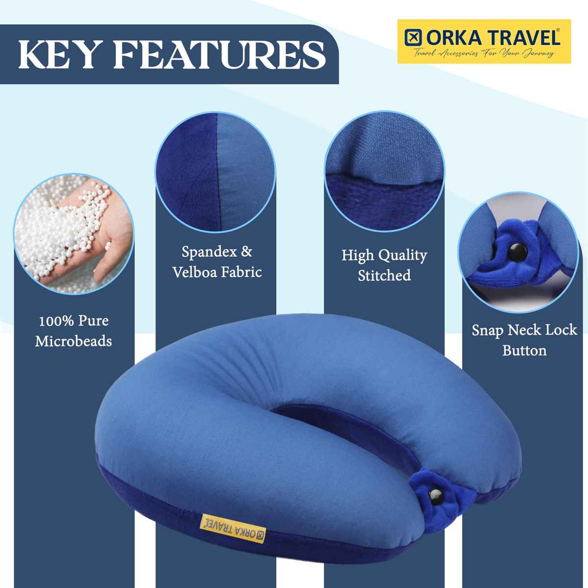 ORKA Unisex Solid Spandex Neck Pillow | Black and Blue - Free Size