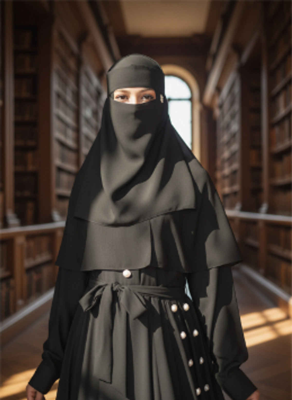 Springman Women's Cotton Blend Self Design Burqa With Hijab | Black