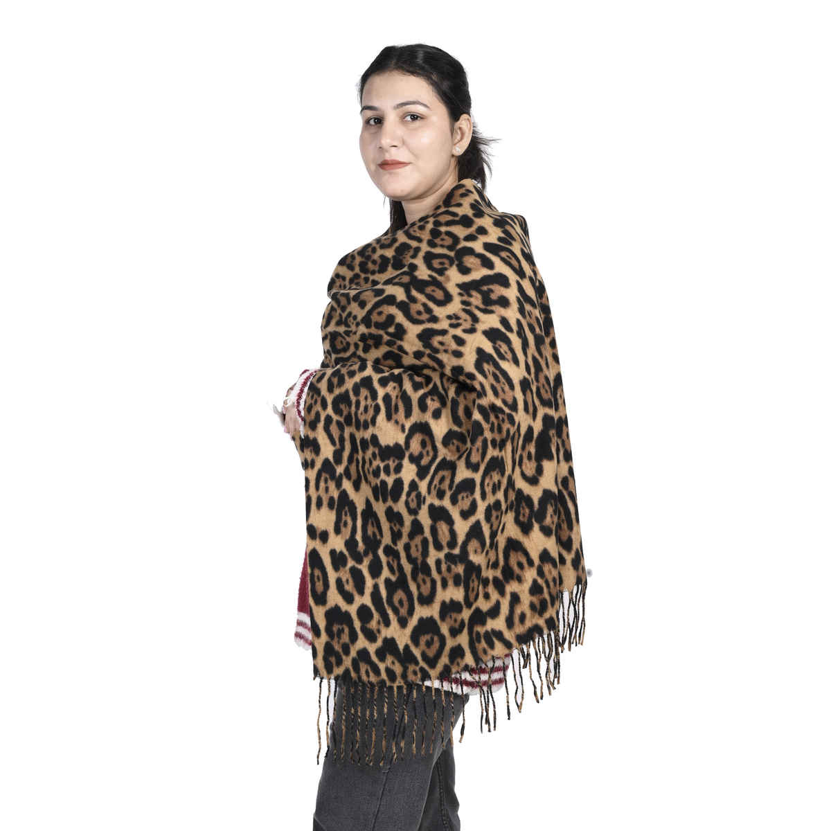 Calvadoss Women's Printed Stole With Fringed Border | STL1532 | Brown and Black