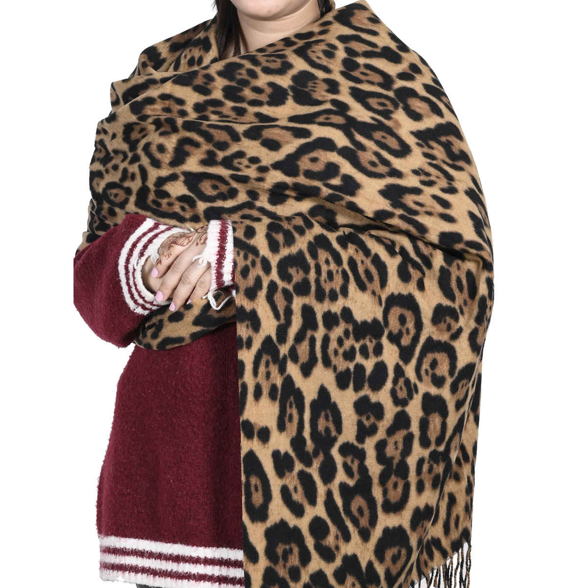 Calvadoss Women's Printed Stole With Fringed Border | STL1532 | Brown and Black