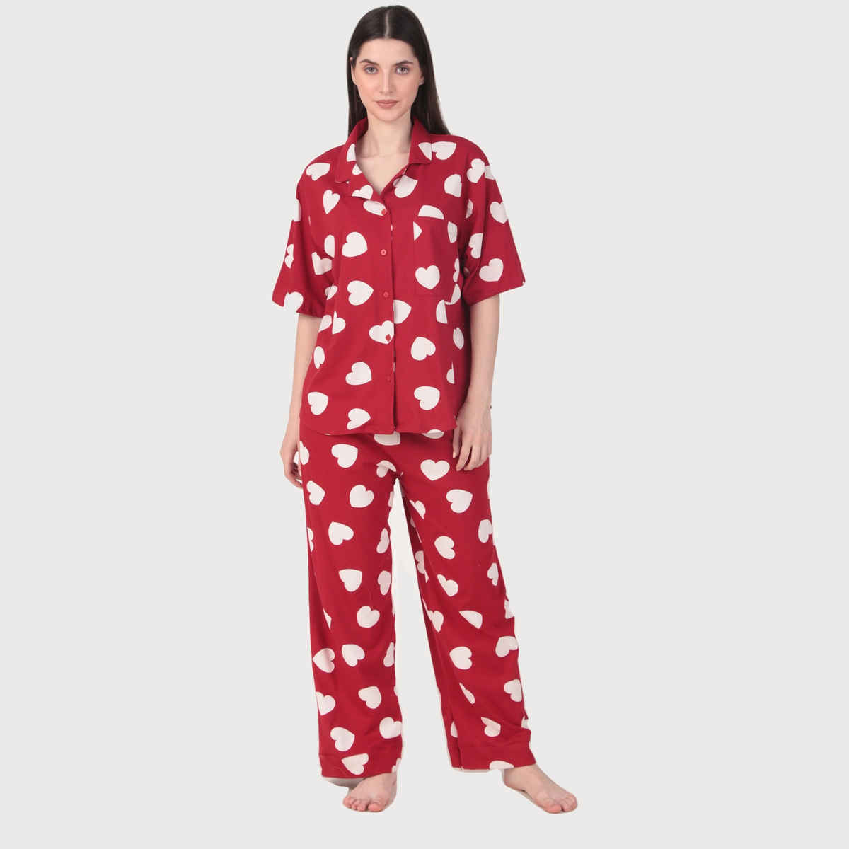 Masha Women's Red Hearts Cotton Pajamas | Set | L