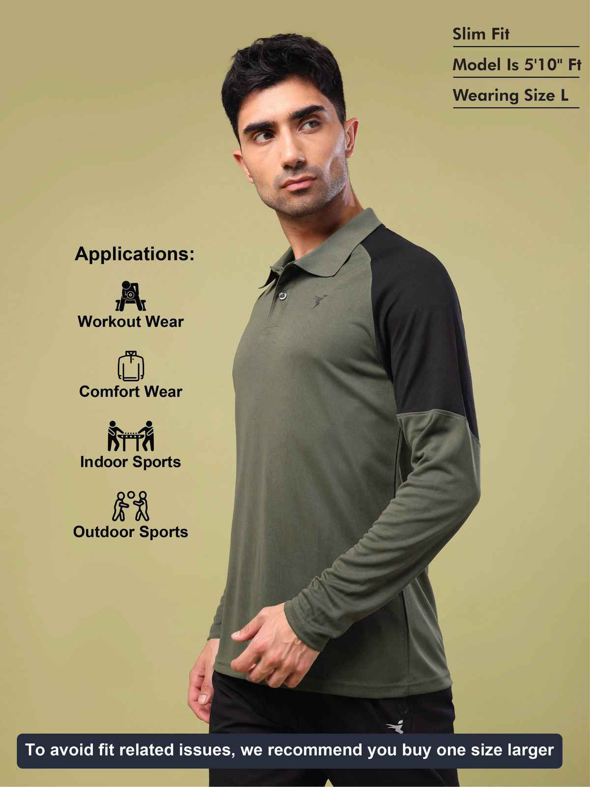Technosport Men's Poly Colorblock Slim Fit Polo Full Sleeve Sports T-shirt | Beetle - XL