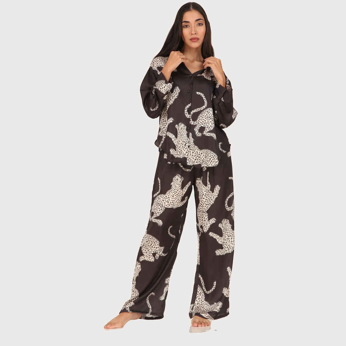 Masha Women's Cheetah Black Oversized Pajamas | Set | S