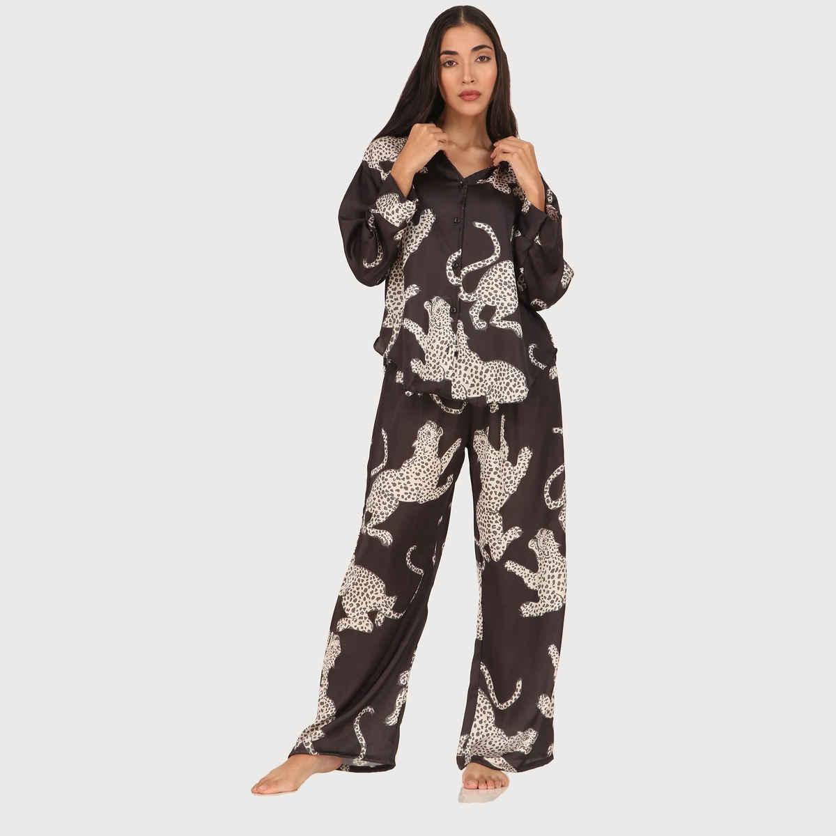 Masha Women's Cheetah Black Oversized Pajamas | Set | M