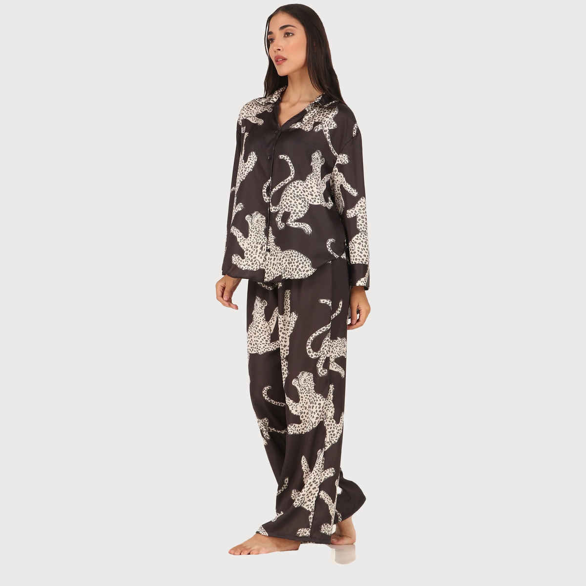 Masha Women's Cheetah Black Oversized Pajamas | Set | S