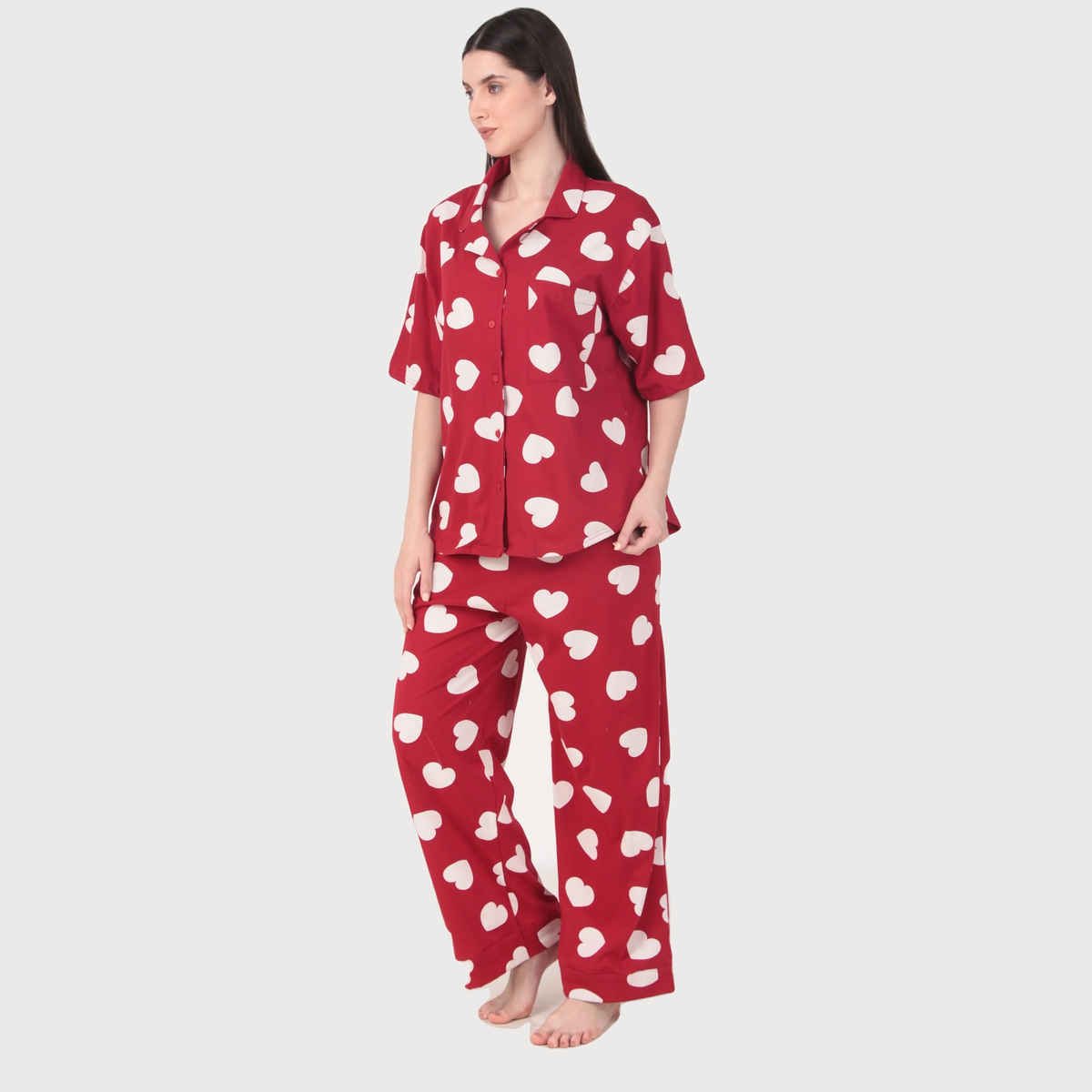 Masha Women's Red Hearts Cotton Pajamas | Set | L
