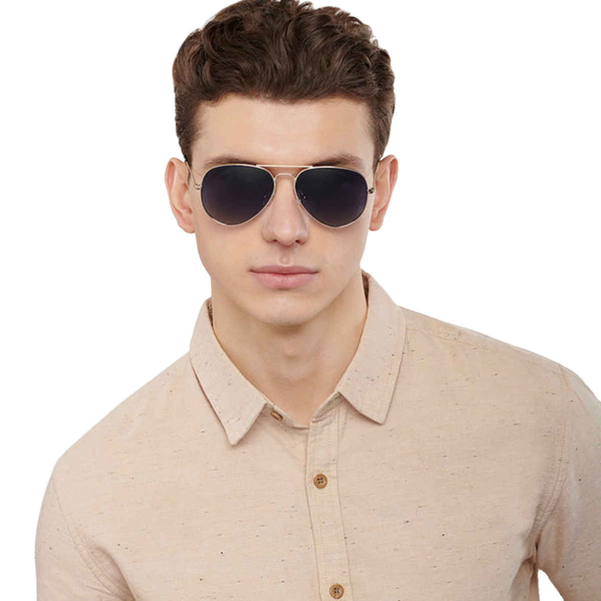 Vincent Chase By Lenskart Unisex Solid Metal Aviator Sunglasses | Blue and Gold - M