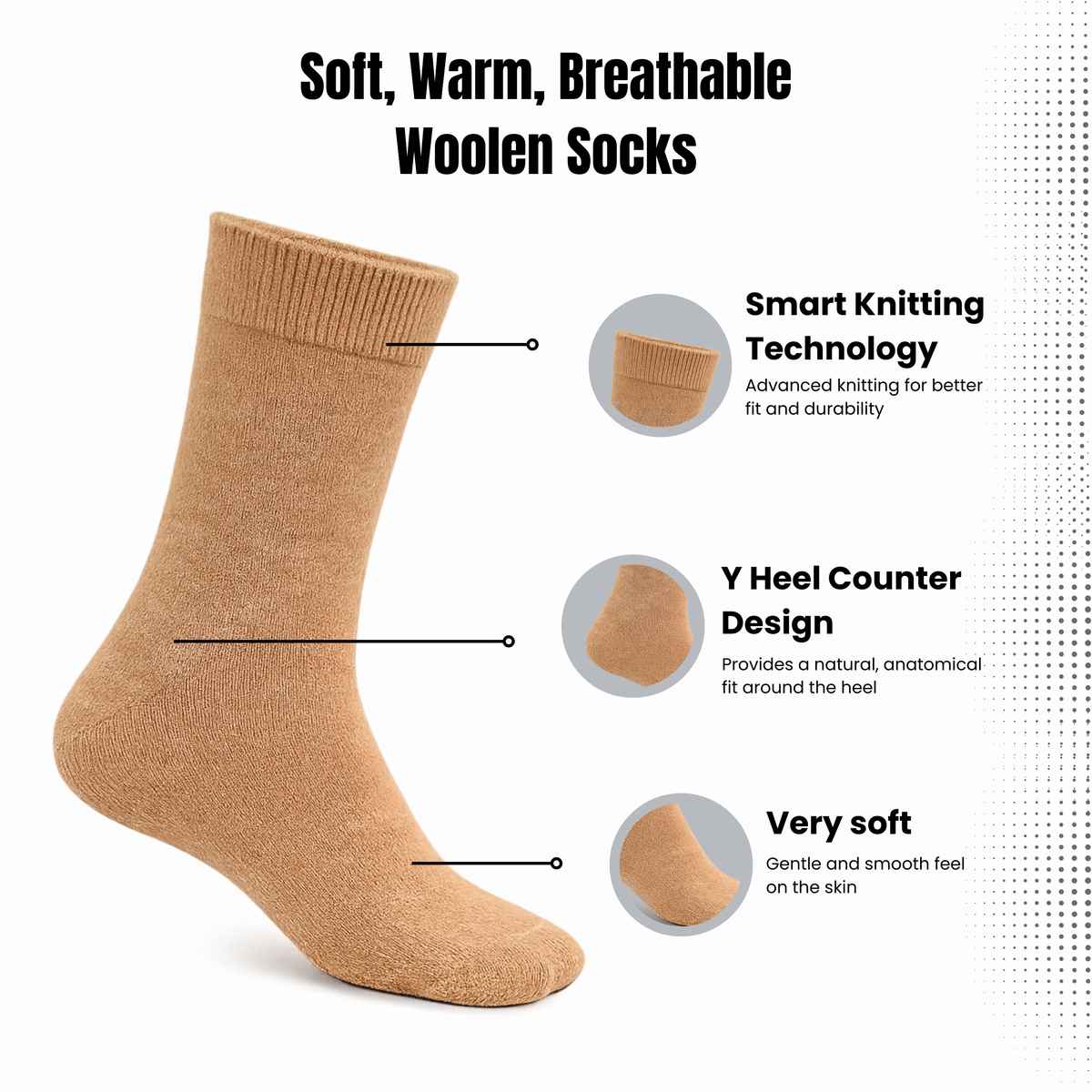 Royal Mart Unisex Solid Wool Full Wollen Socks | Cream - Free Size