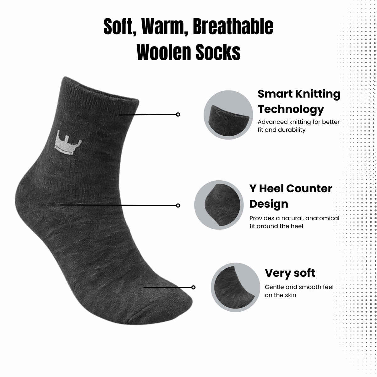 Royal Mart Unisex Solid Wool Ankle Wollen Socks | Black - Free Size