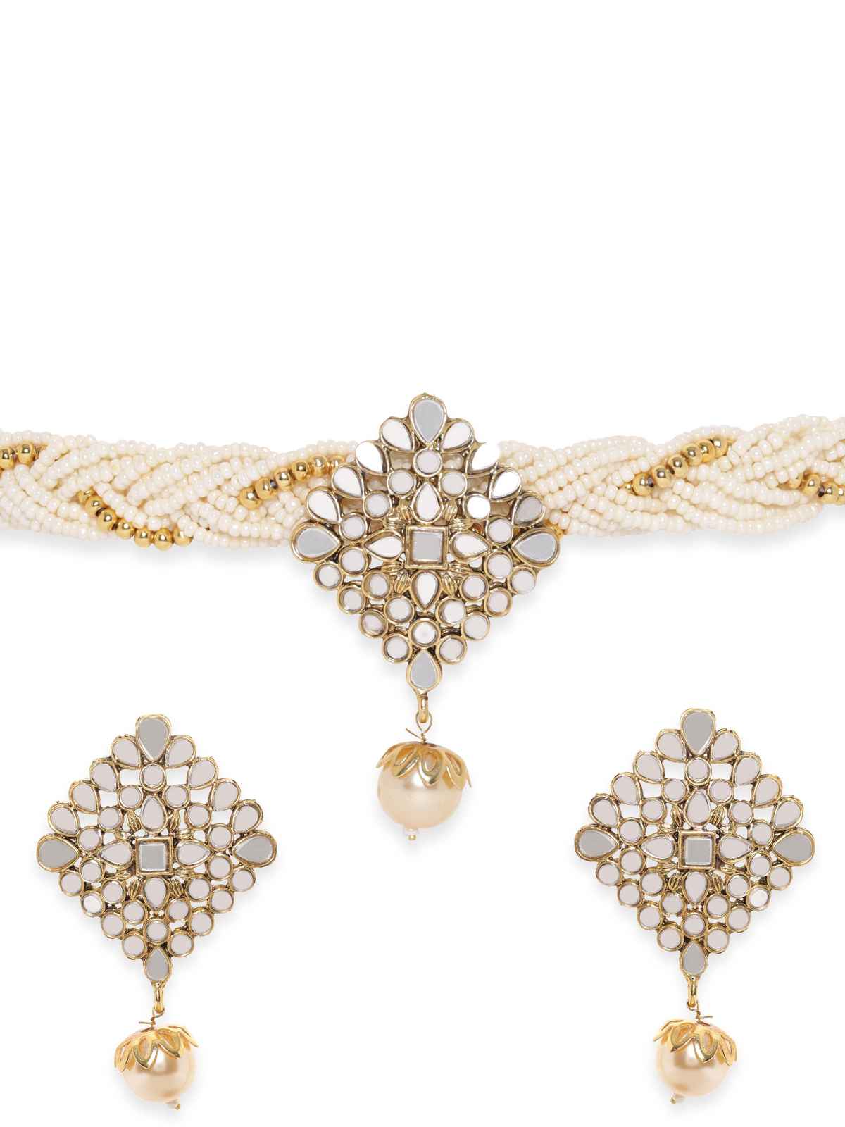 Rubans Gold-Plated Beaded Necklace Earrings