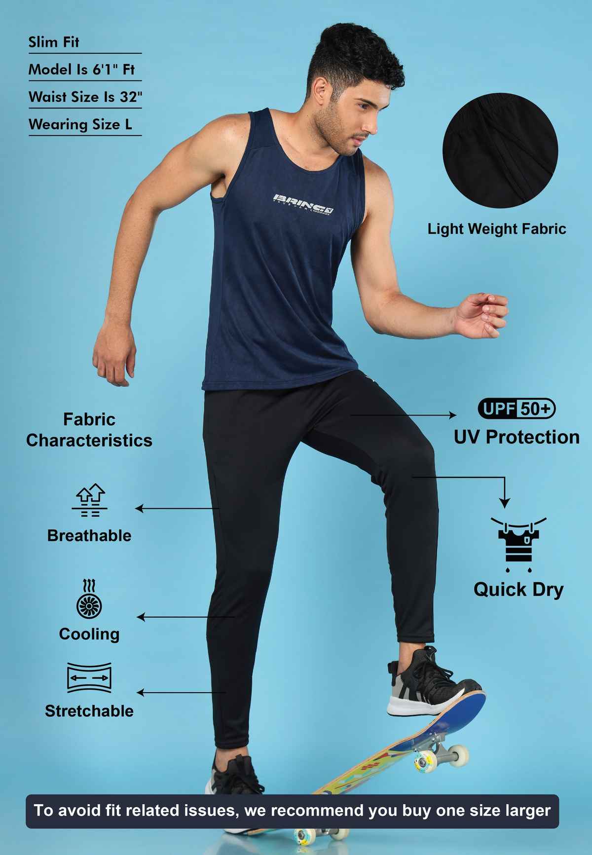 Technosport Men Poly Solid Slim Fit Sports Trackpants with TECHNO DRY | Black | L