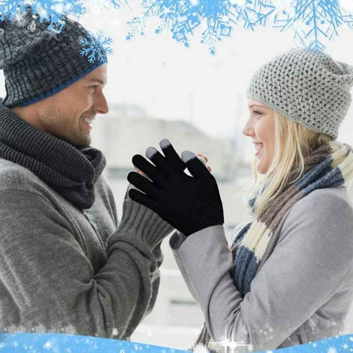 Infispace Winter Woolen Finger Gloves with Touchscreen Tips | Black