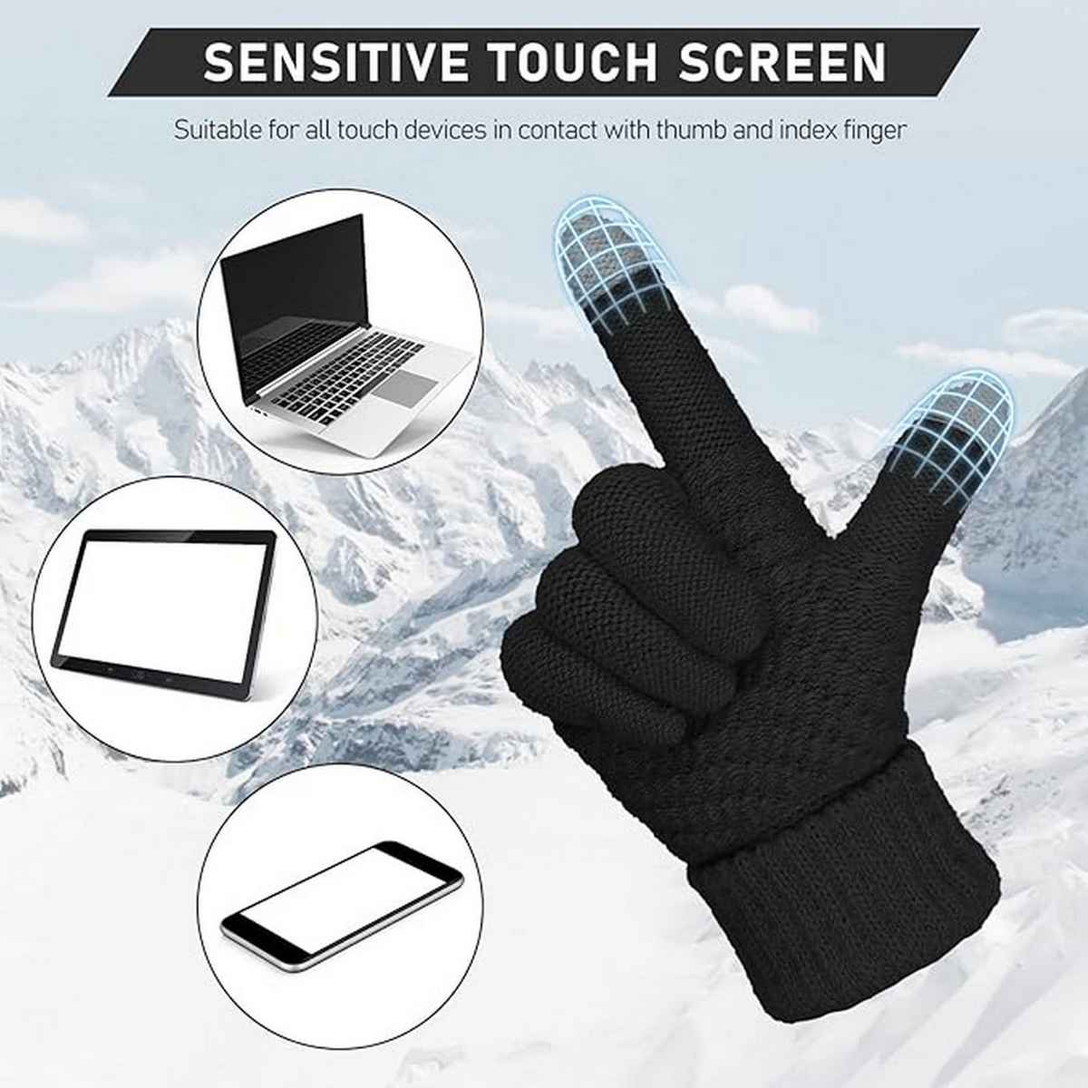 Infispace Winter Woolen Finger Gloves with Touchscreen Tips | Black