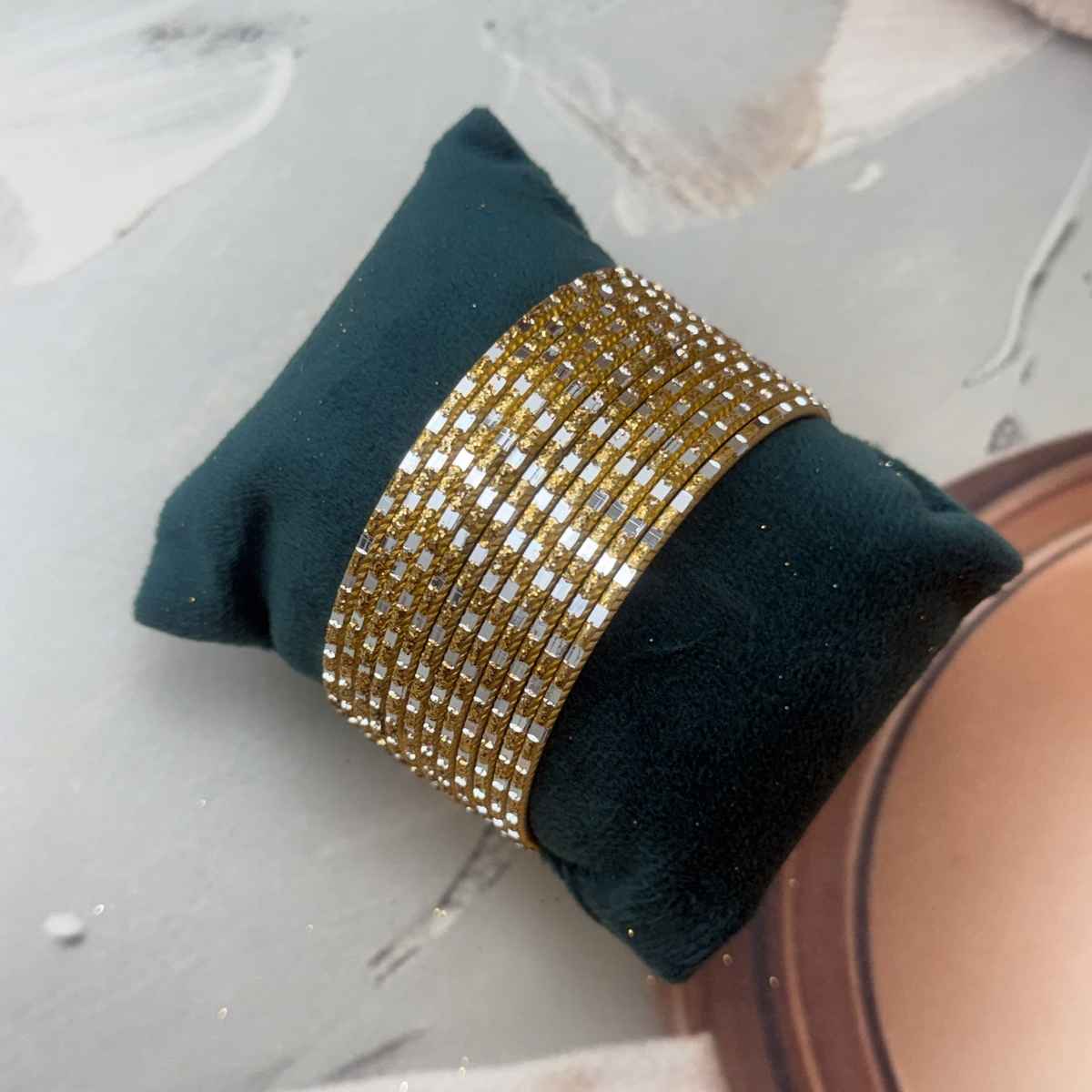 The Opal Factory Metal Bangles with Shimmering Golden Texture Pattern | Gold - Size 2.8