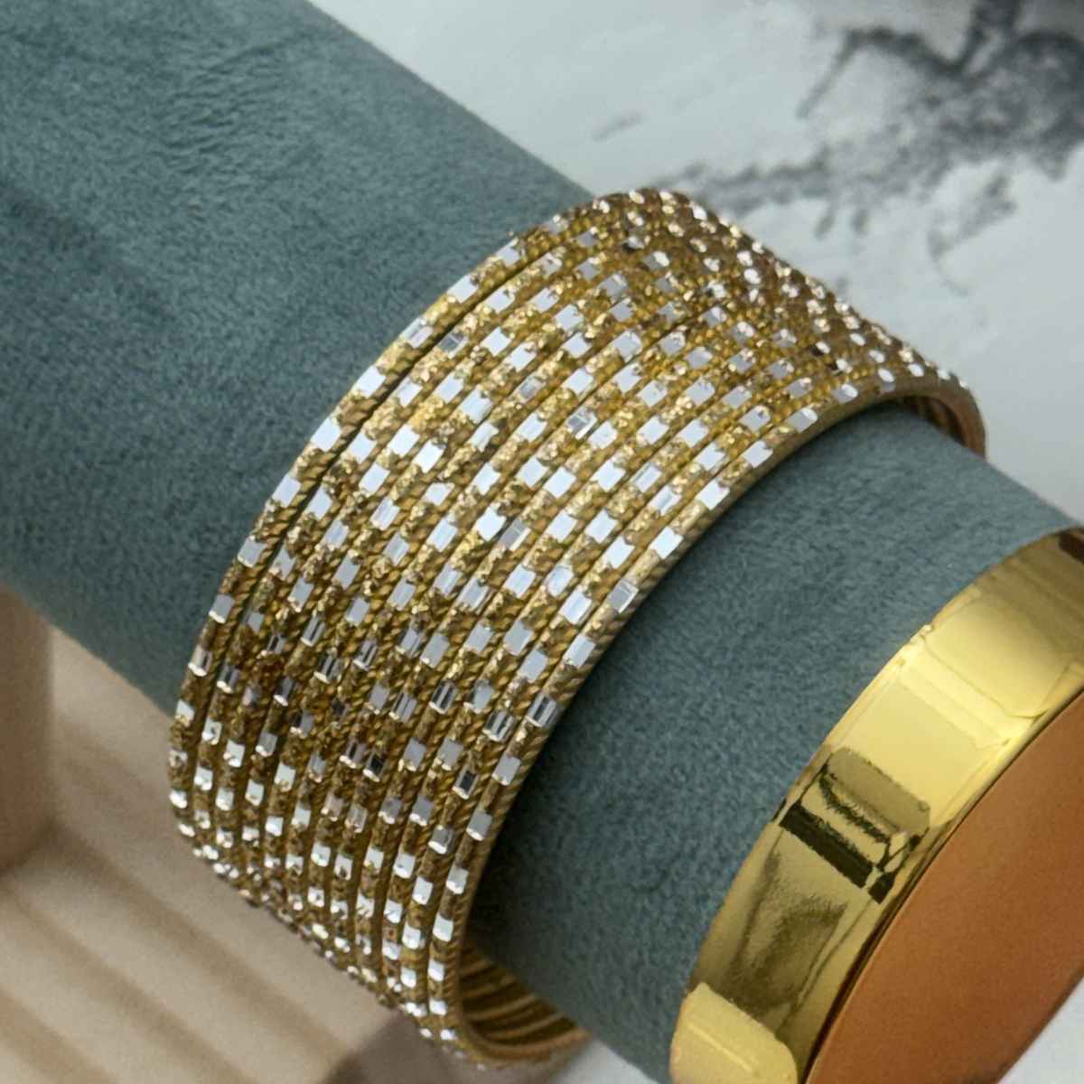 The Opal Factory Metal Bangles with Shimmering Golden Texture Pattern | Gold - Size 2.8