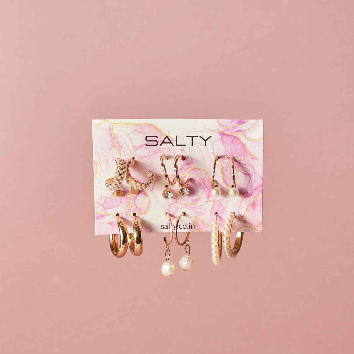 SALTY Set of 9 Chunky Real Freshwater Pearl Hoops and Studs for Women and Girls| Anti-Tarnish