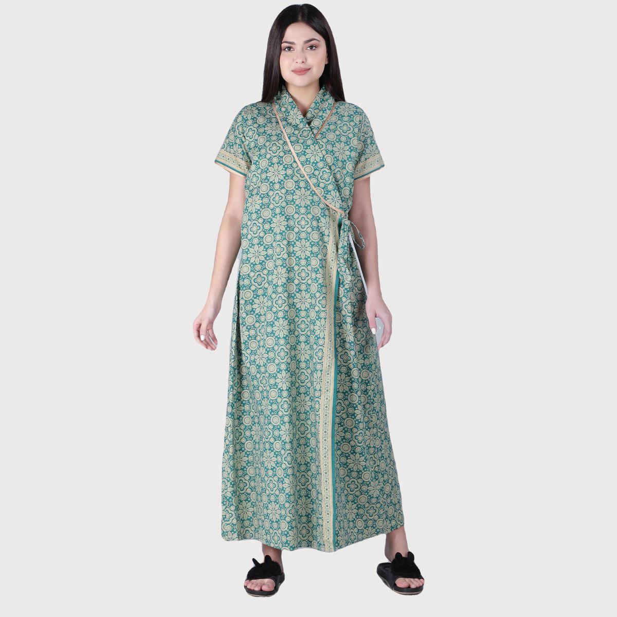 Bellamy Handprinted Cotton House Coats for Women s Nightwear | 40 | XXL - Multicolor