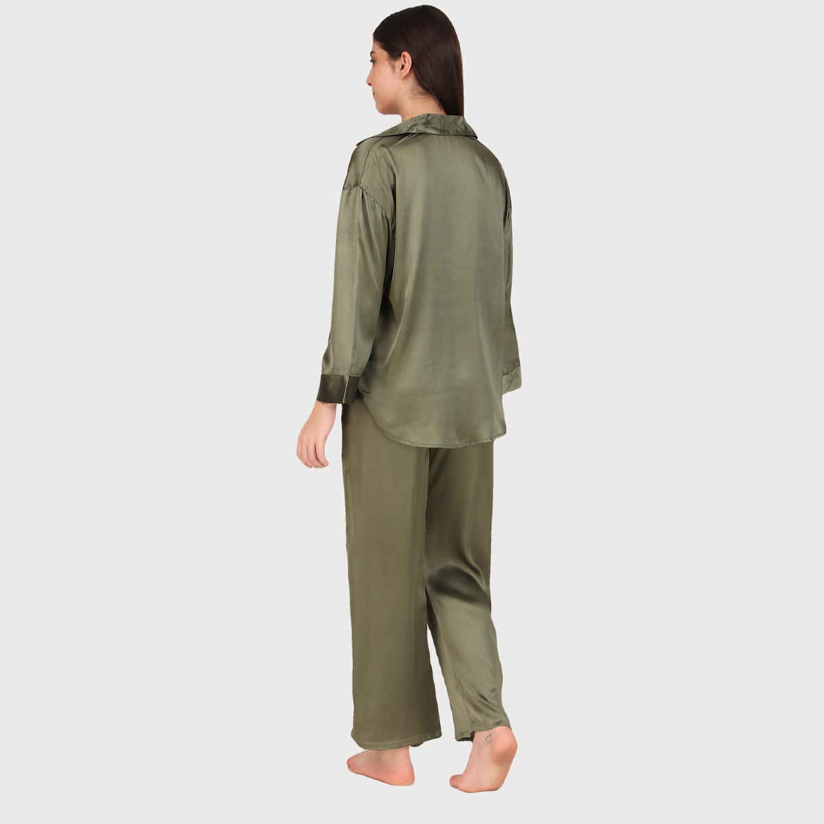 Masha Women's Solid Olive Oversized Pajamas | Set | L