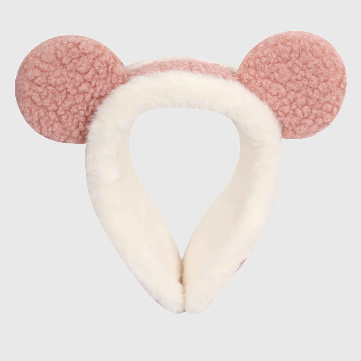 Fabseasons Unisex Solid Faux Fur Winter Earmuffs | Peach and White - Free Size