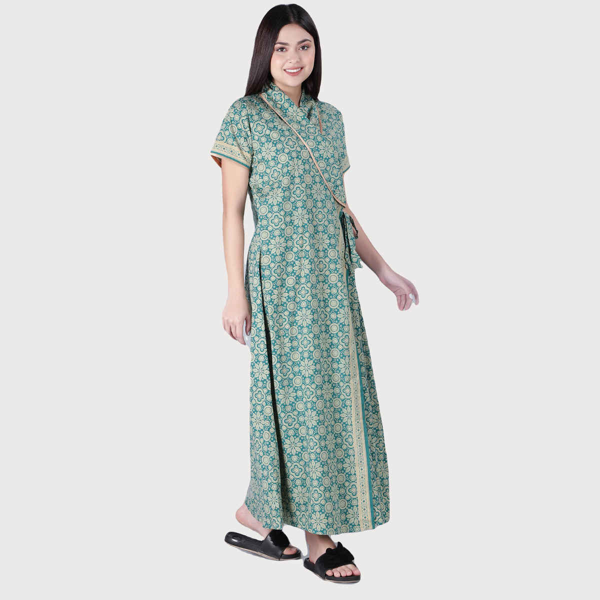 Bellamy Handprinted Cotton House Coats for Women s Nightwear | 40 | XXL - Multicolor