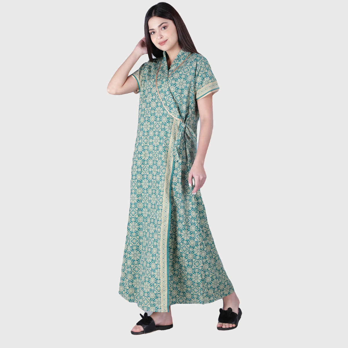 Bellamy Handprinted Cotton House Coats for Women s Nightwear | 40 | XXL - Multicolor