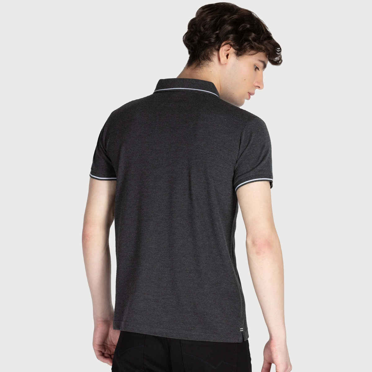 Status Quo Men Polo T-shirt - Anthra Mel | Slim Fit, Tipping Collar | M