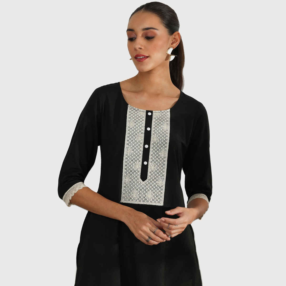Libas Women's Yoke Design Cotton Straight Kurta | 37251 37251 | Black - XL