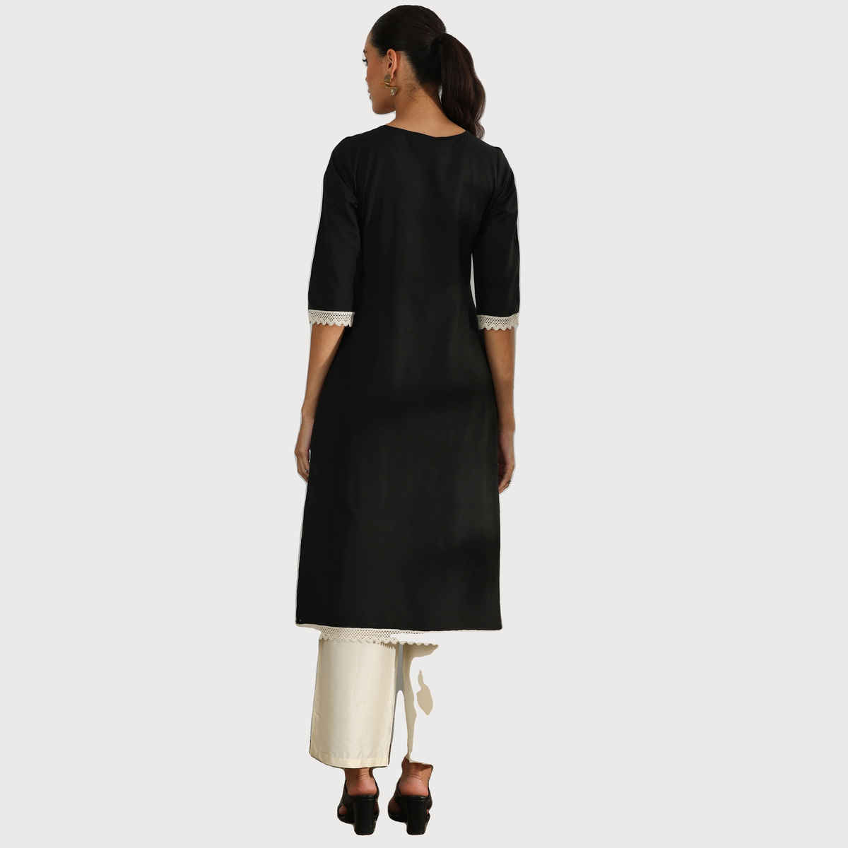 Libas Women's Yoke Design Cotton Straight Kurta | 37251 37251 | Black - XL