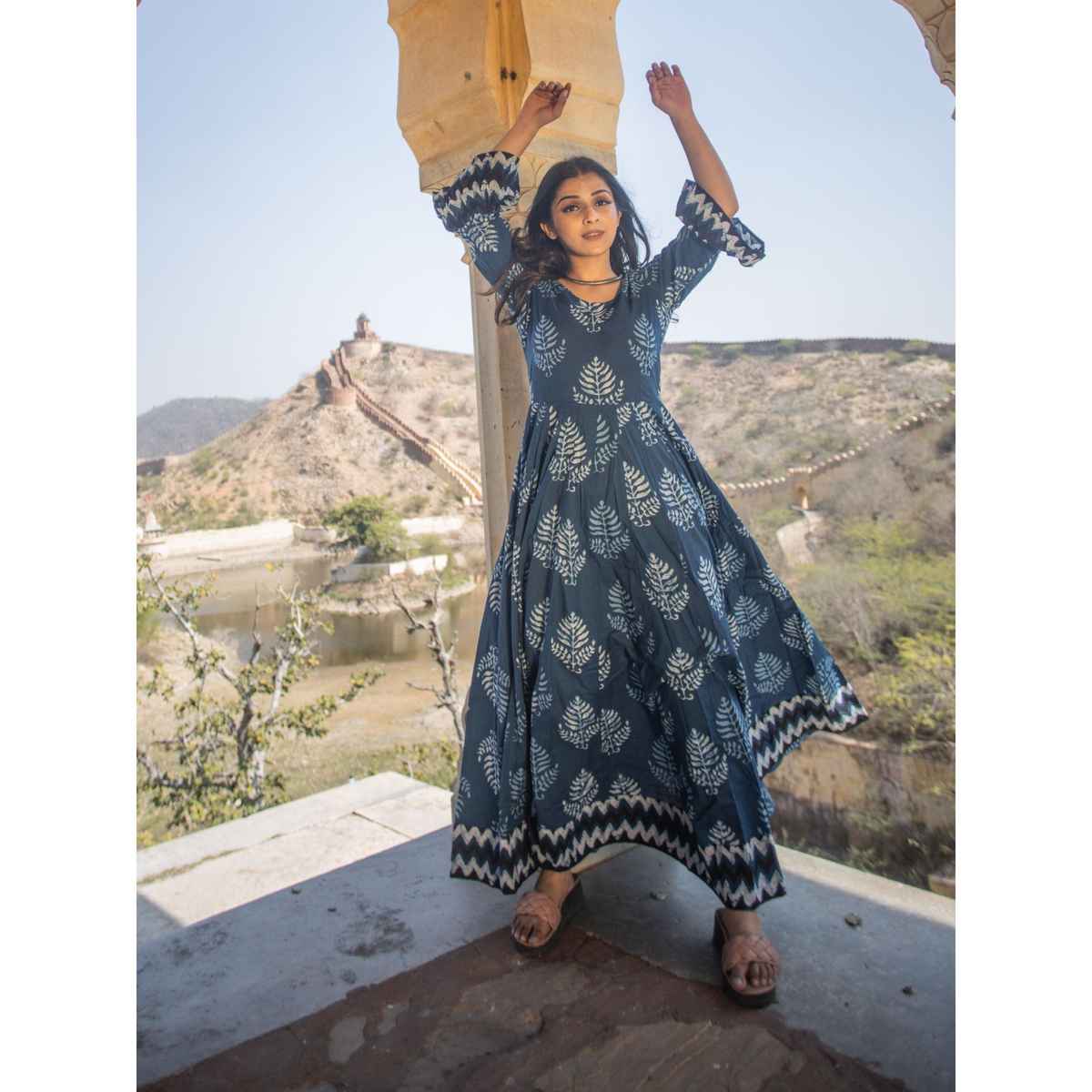 Divena Women s Blue Long Cotton Anarkali | DK0542 | XL