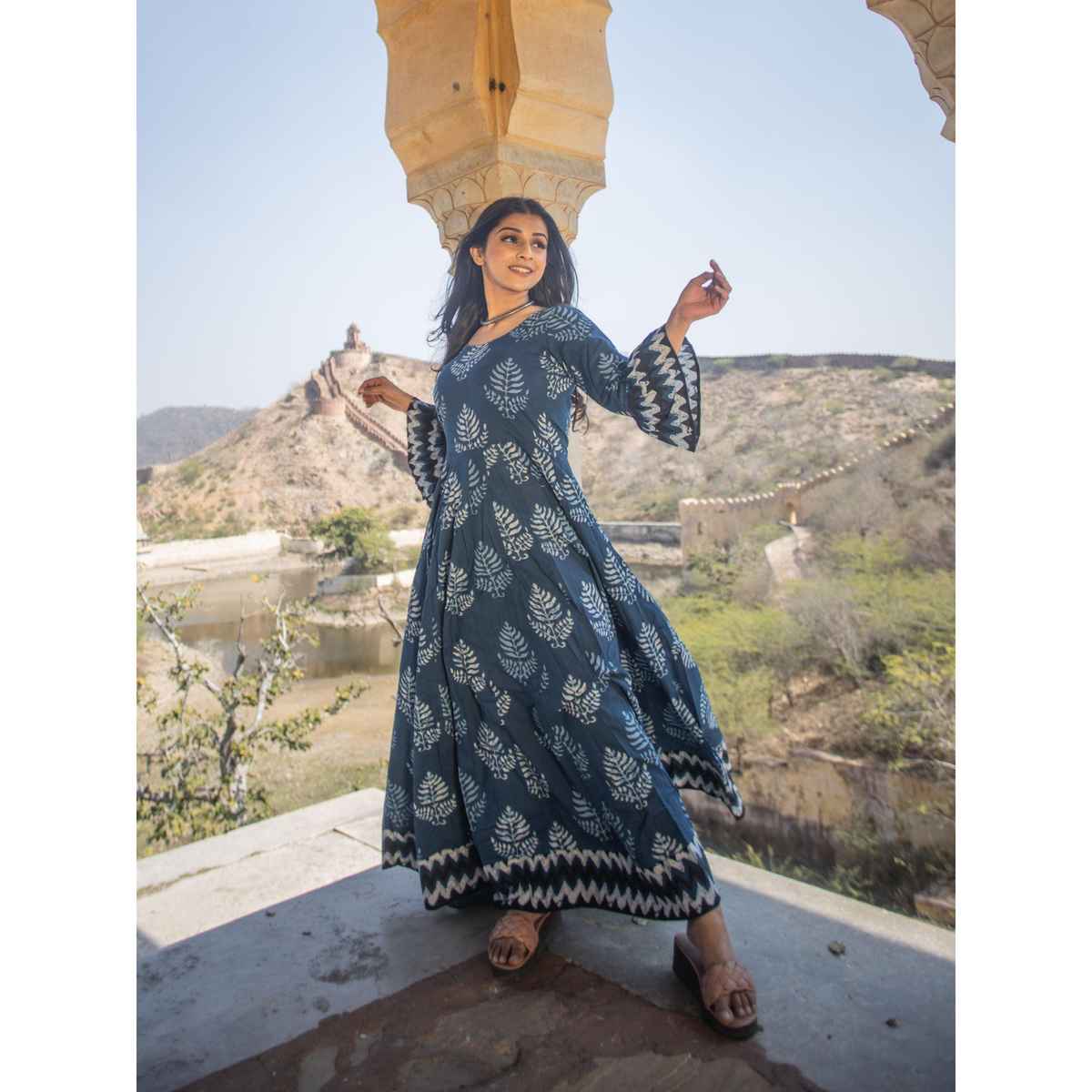 Divena Women s Blue Long Cotton Anarkali | DK0542 | XL