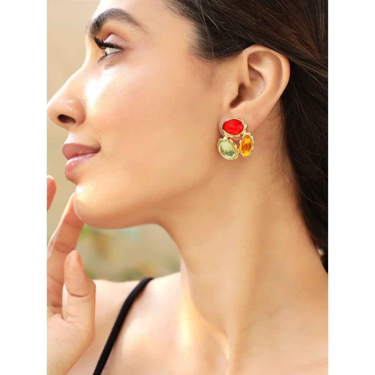 Rubans Gold Plated Stone Studded Drop Earrings