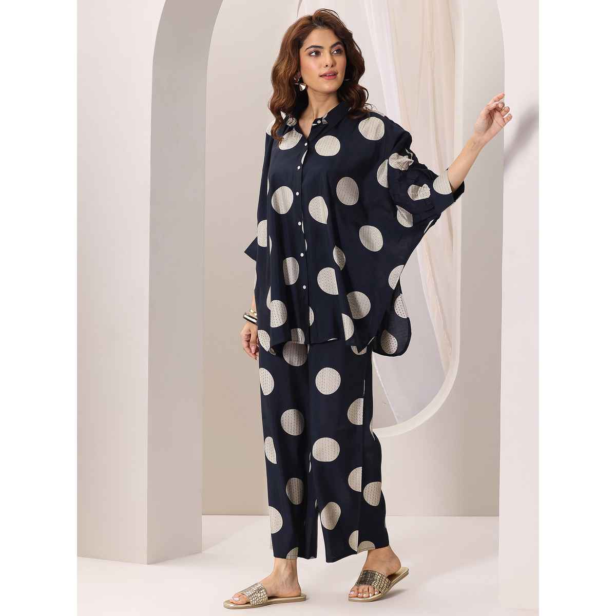 Libas Women's Printed Silk Blend Co-Ord Sets | 400235O | Blue - S