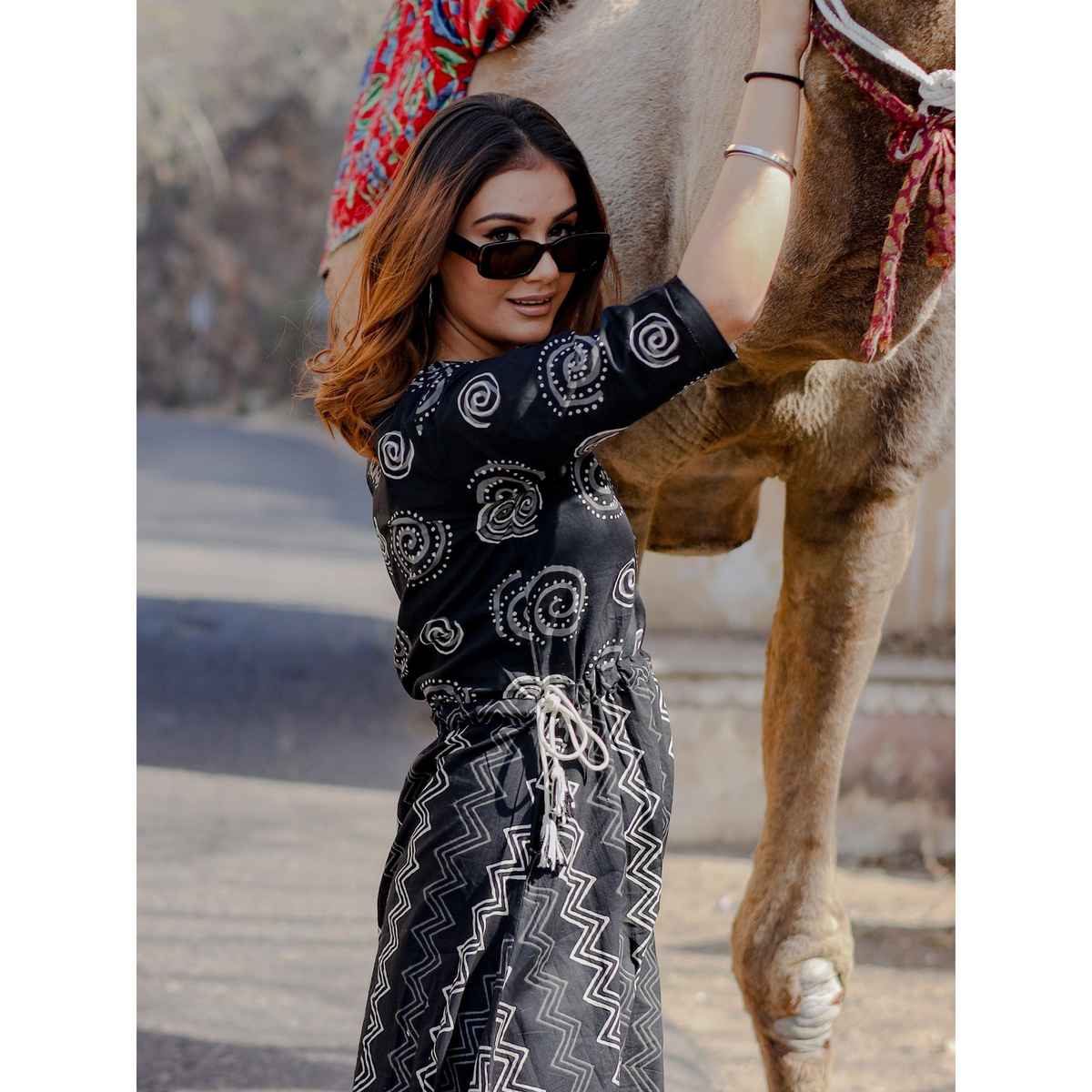 Divena Women s Black Dhoti Style Cotton Jumpsuit | DK0503 | L