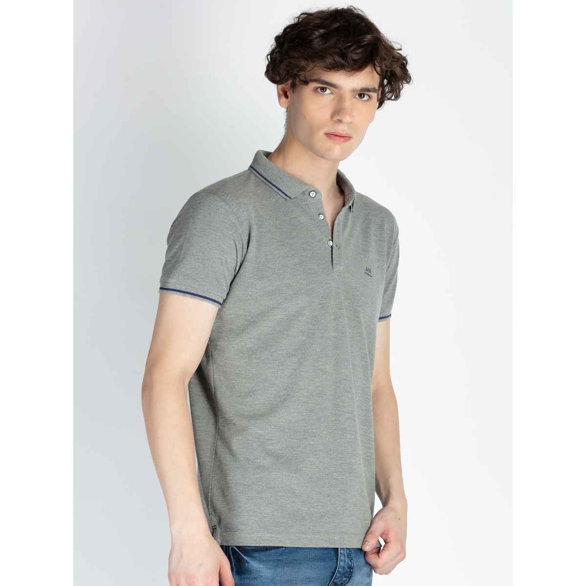 Status Quo Men Polo T-shirt - Grey Mel | Slim Fit, Tipping Collar | XXL