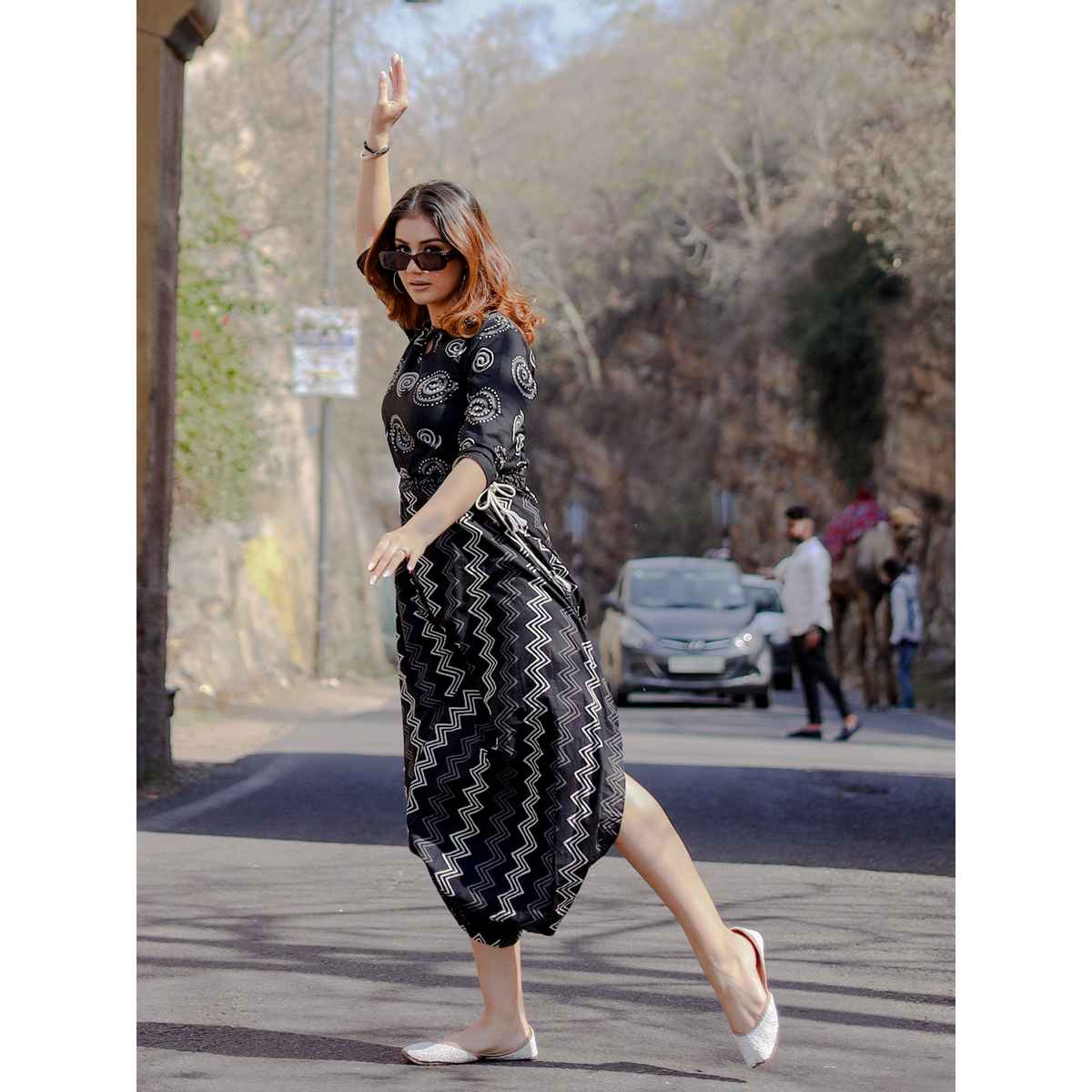 Divena Women s Black Dhoti Style Cotton Jumpsuit | DK0503 | L