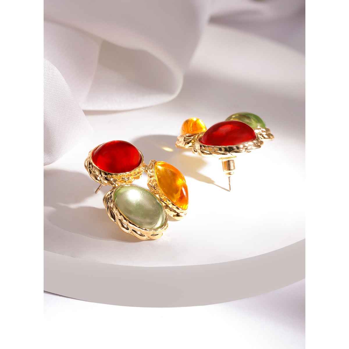 Rubans Gold Plated Stone Studded Drop Earrings