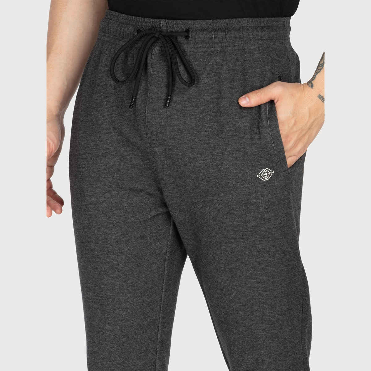 Status Quo Mens Basic Regular Fit Trackpant | Anthra Mel | M