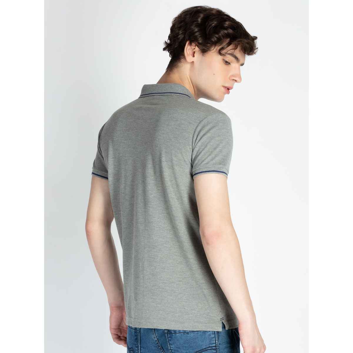 Status Quo Men Polo T-shirt - Grey Mel | Slim Fit, Tipping Collar | XXL