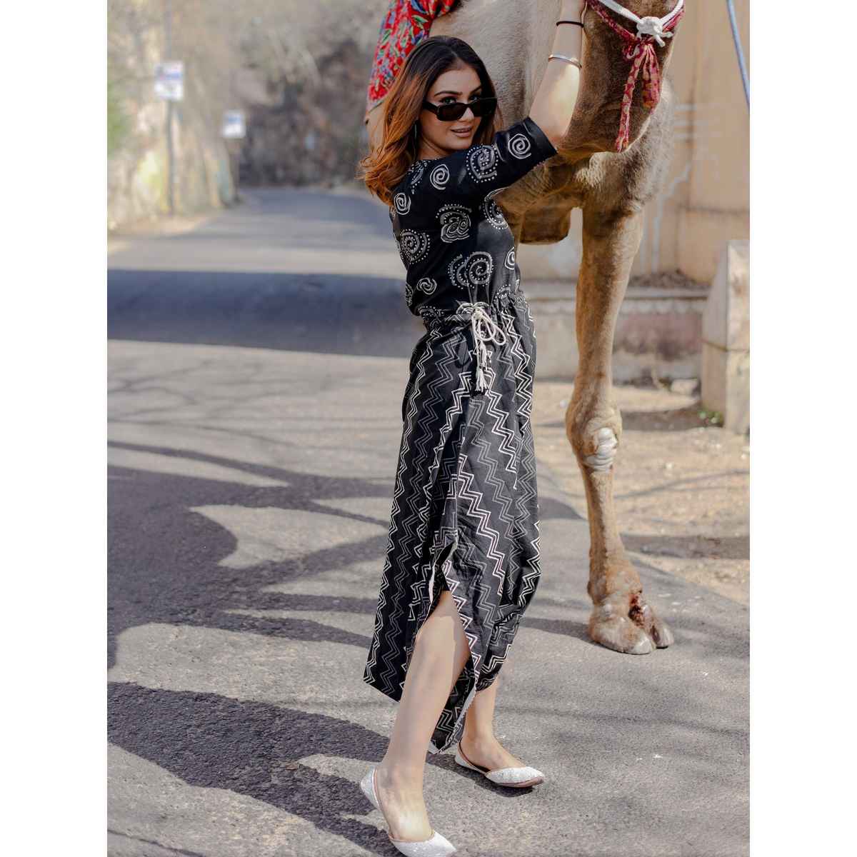 Divena Women s Black Dhoti Style Cotton Jumpsuit | DK0503 | M