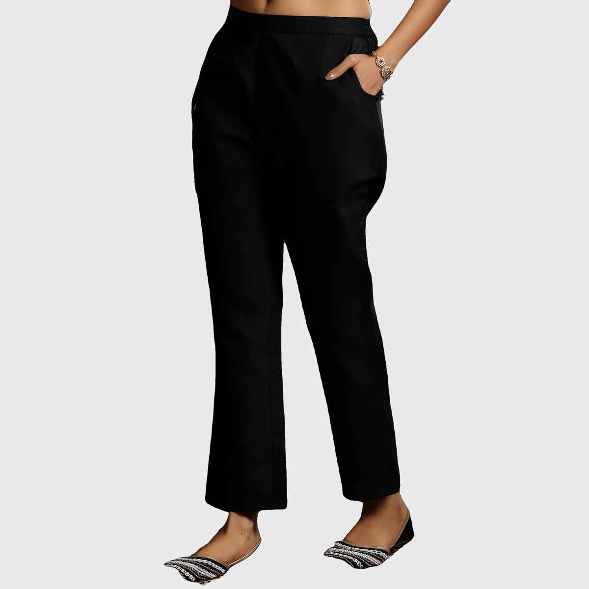 Libas Women's Solid Cotton Blend Straight Kurta with Trousers & Dupatta | 39047 39047 | Black - M