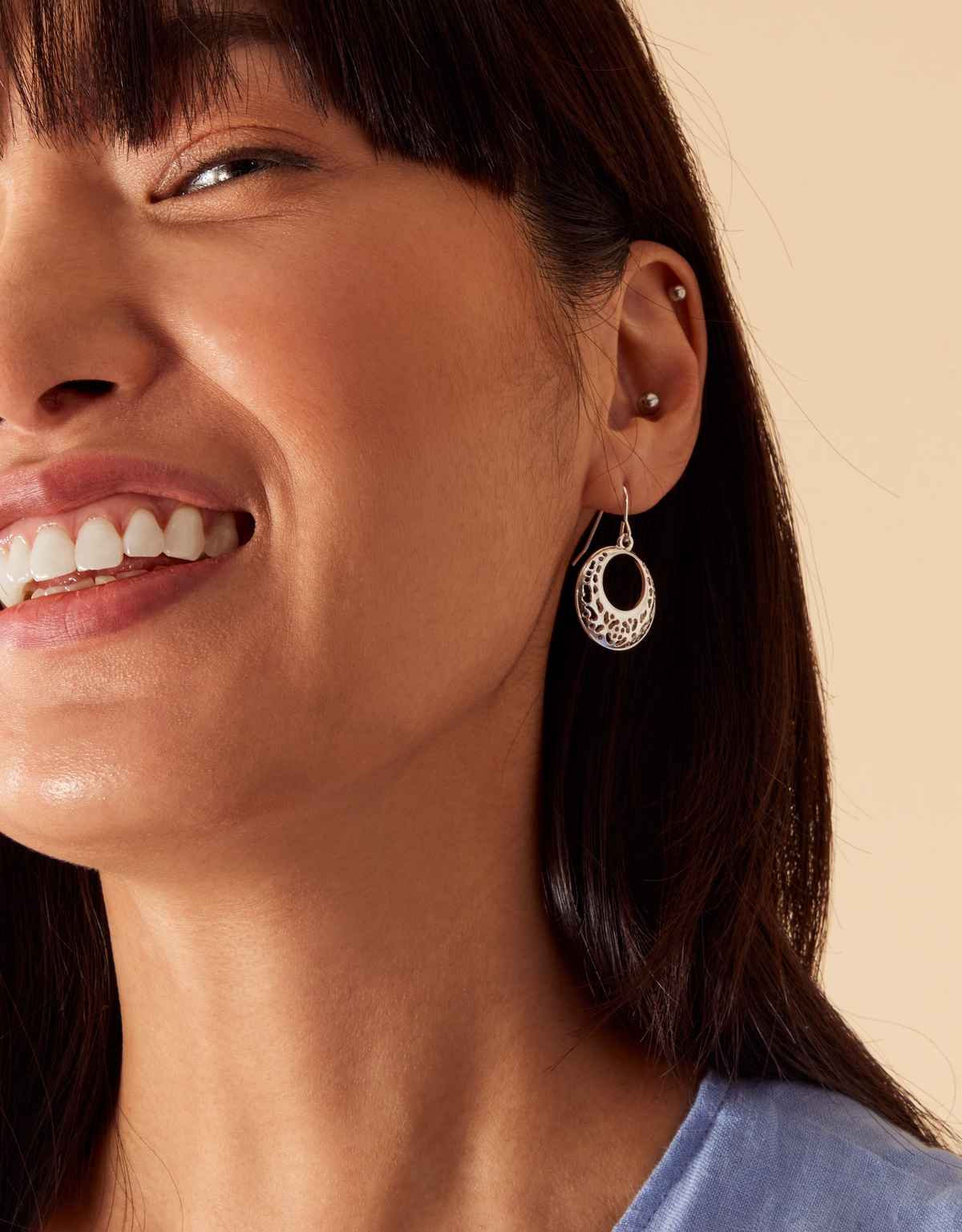 Accessorize London Women's Silver Filigree Short Drop Hoop Earring - Silver