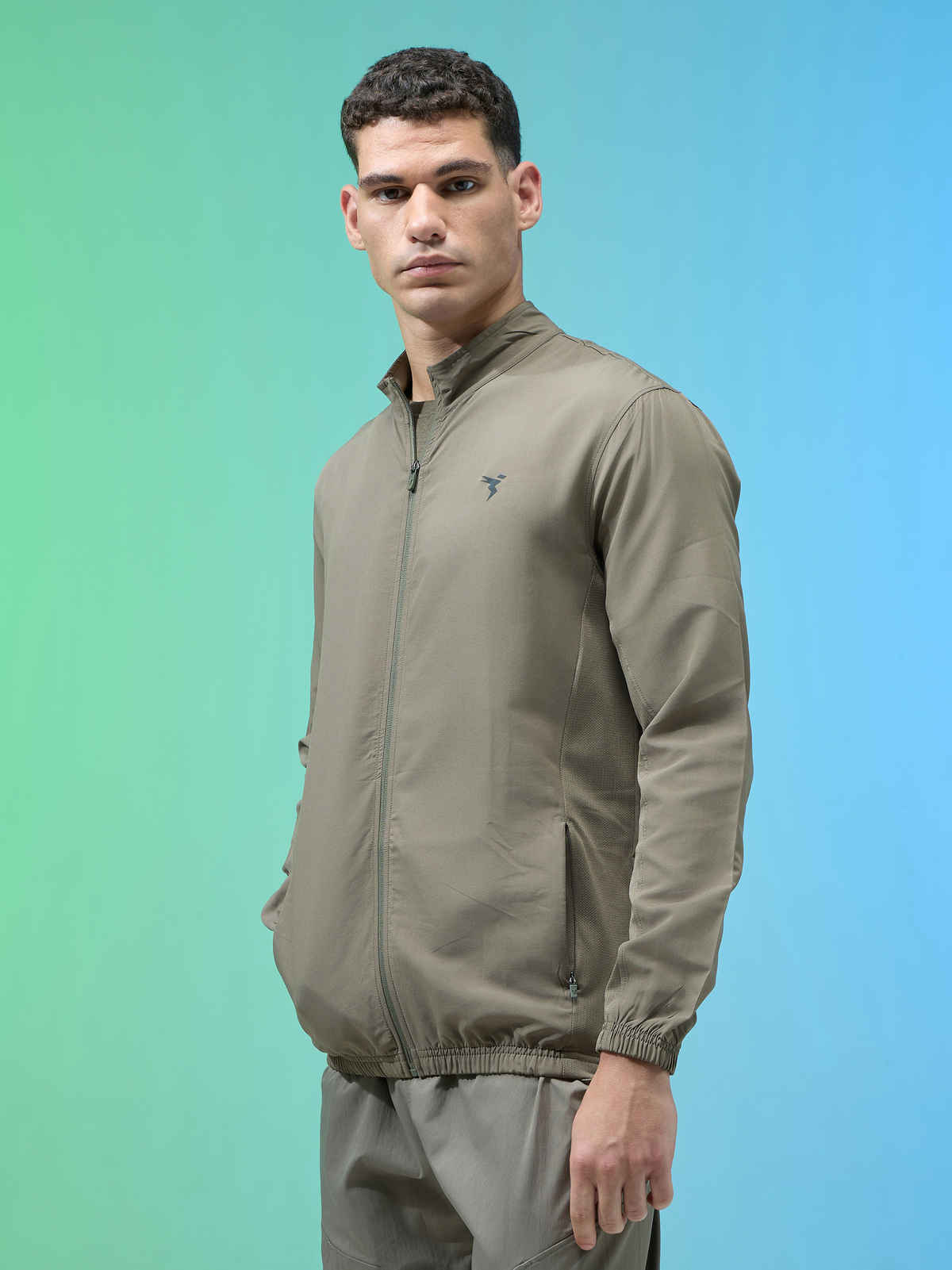Technosport Men's Slim Fit Mock Neck Sports Jacket | TECHNOLITE Fabric | Olive - 2XL