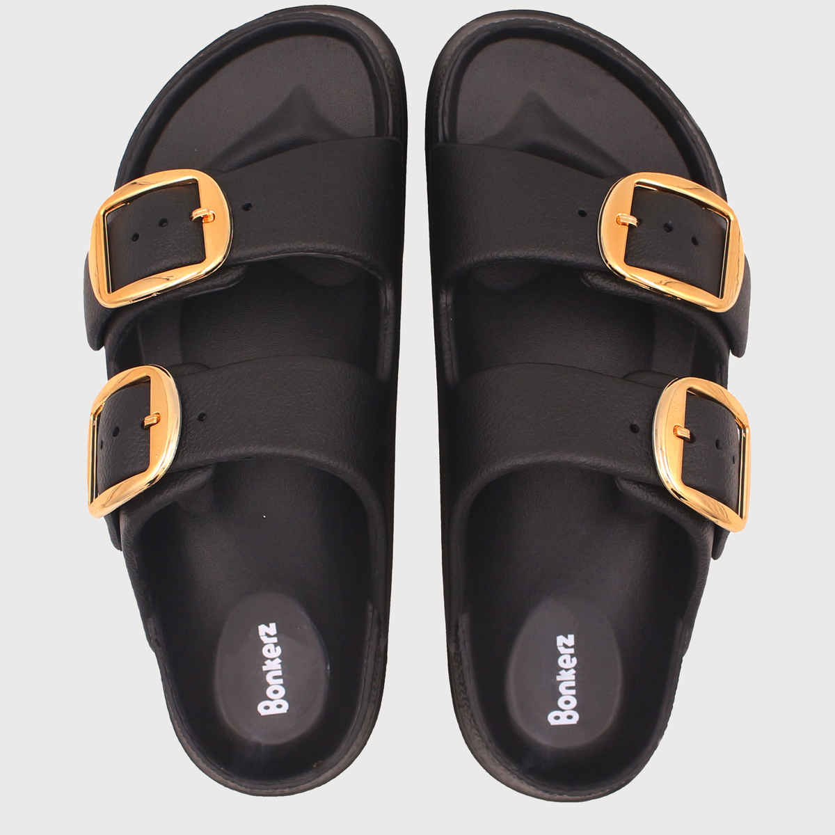 Bonkerz Ladies Double Strap Slippers SWL-3121 Black - UK 8