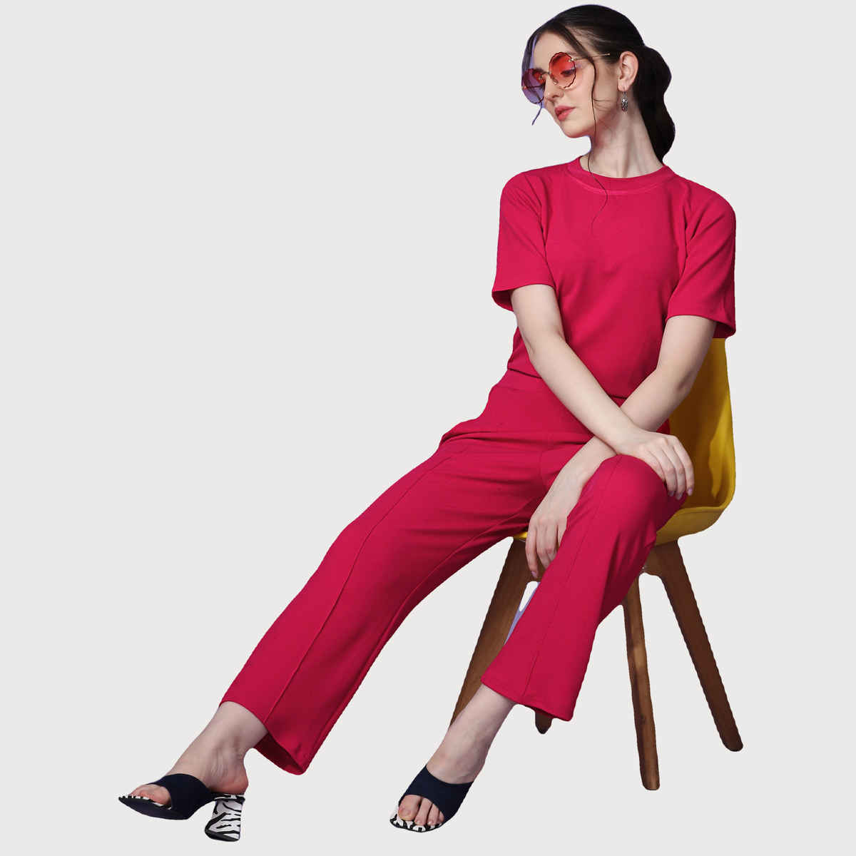 Sheetal Women's T-shirt With Trousers Co-Ords | 20034 | Hot Pink - S